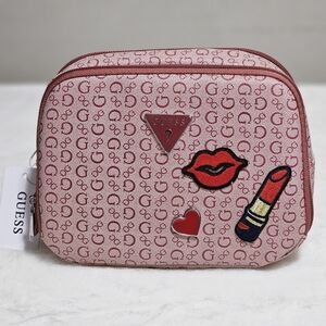 BNWT Guess Cosmetic Makeup Pouch Rare Discontinued Patch Design Sunset Blvd Red